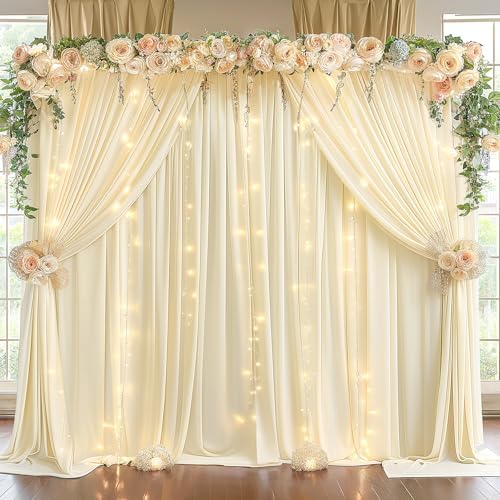 Wish Care 10x10ft Ivory Backdrop Curtain with Lights