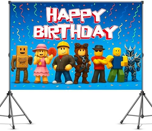 Gaming Birthday Decorations Pixel Backdrop Banner for Boys 6x4ft