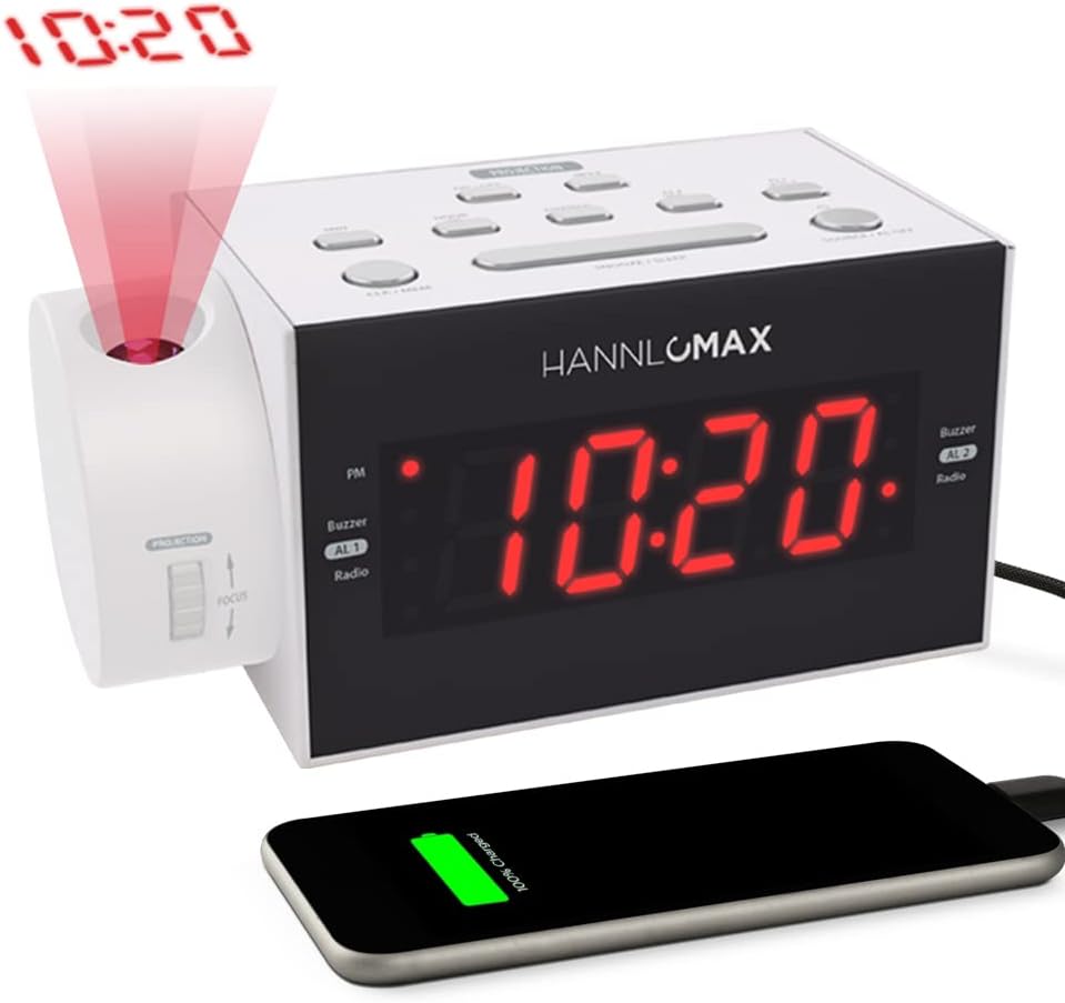 HANNLOMAX HX-109CR FM Radio Clock with Dual Alarm and USB Charging