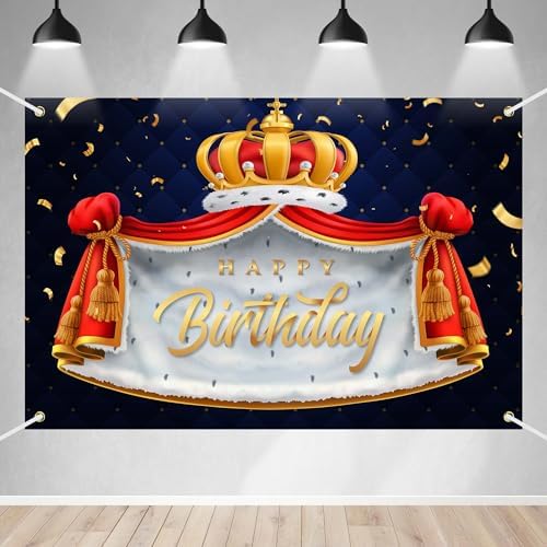 Royal King Prince Birthday Banner Backdrop with Golden Crown Cloak