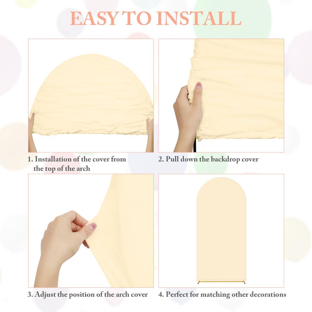 Beige Spandex Wedding Arch Cover with Round Top 72ft