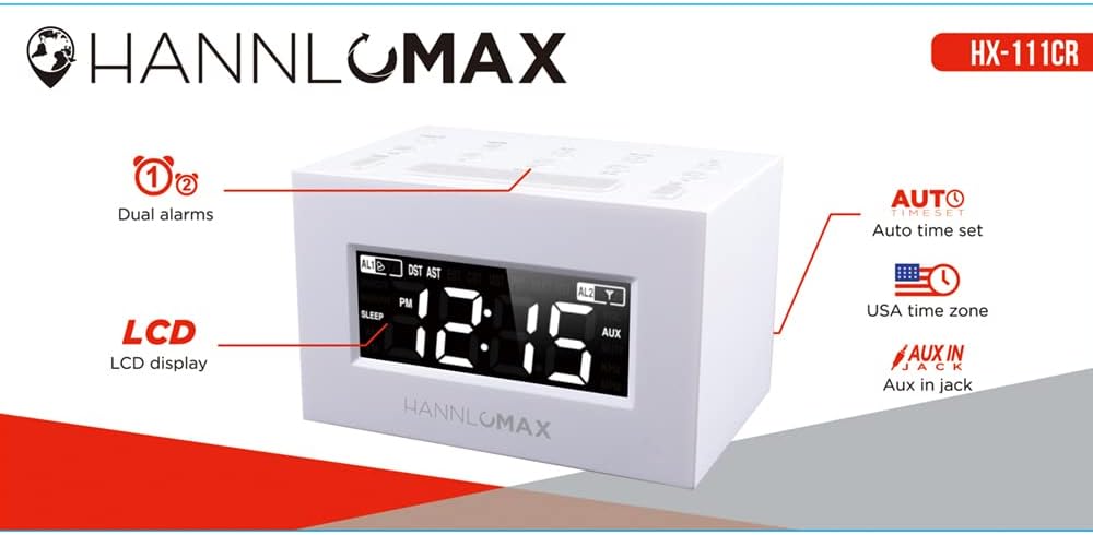 HX-111CR Dual Alarm Radio with LED Display and Sleep Timer