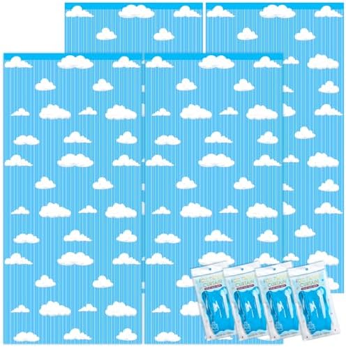 4PCS Blue Sky White Clouds Party Decor Curtains