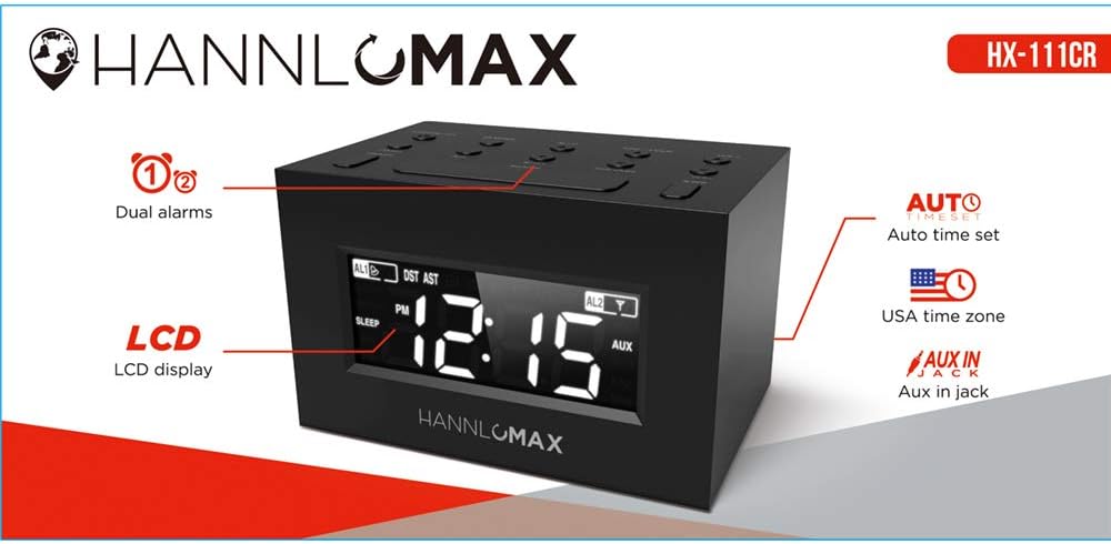 HANNLOMAX HX-111CR Dual Alarm Clock Radio with LED Display
