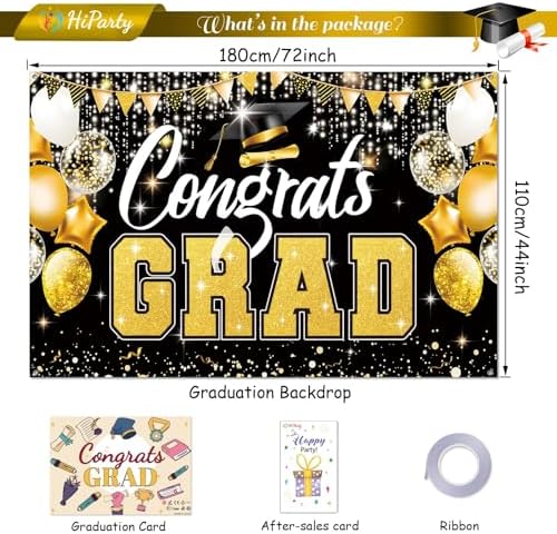 Premium Graduation Backdrop Banner 72x44in Black Gold