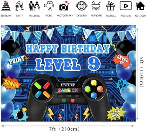Game On Level 9 Birthday Party Backdrop Decor