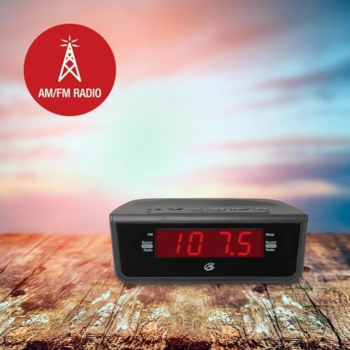 GPX C224B Dual Alarm Clock AM FM Radio with Red LED Display Black