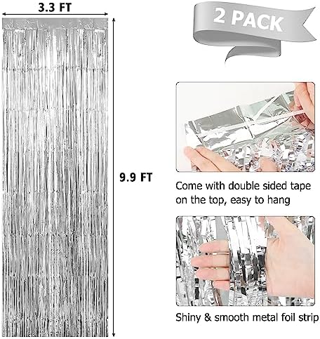 Silver Backdrop Curtain with Fringe 2 Pack 33x99ft