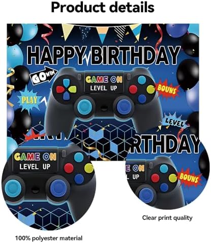 Qian 7x5ft Kids Birthday Party Photo Backdrop Level Up Game