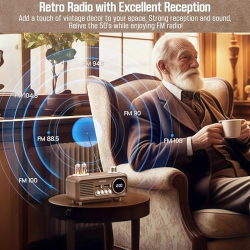 Retro Radios FM Portable Bluetooth Speaker with Night Light and Clock Display
