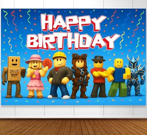 Gaming Birthday Decorations Pixel Backdrop Banner for Boys 6x4ft
