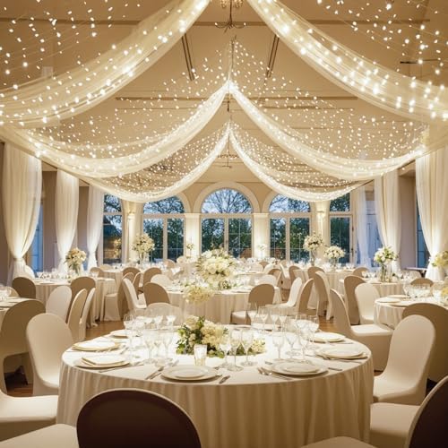 Ivory Ceiling Drapes with Lights Set