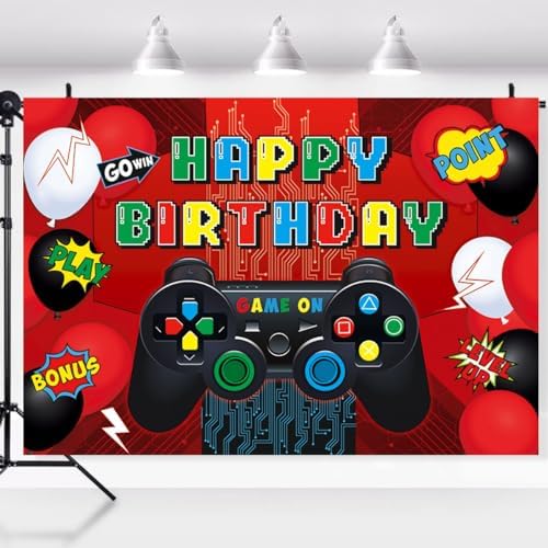 Video Game Birthday Party Backdrop Banner 5x3ft Foldable Gaming Theme