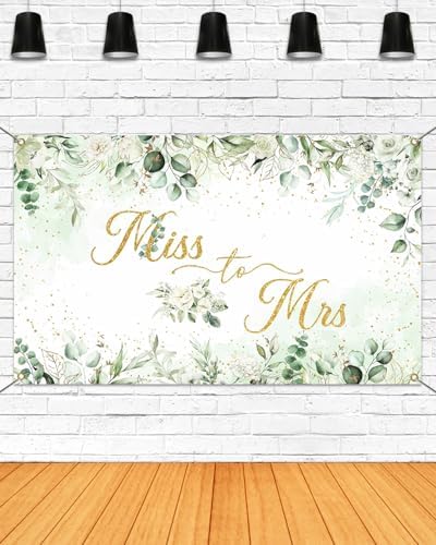 Mocsicka Miss to Mrs Greenery Banner with Gold Dots