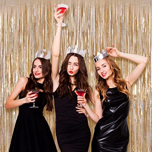 Champagne Tinsel Foil Fringe Curtains 2 Pack