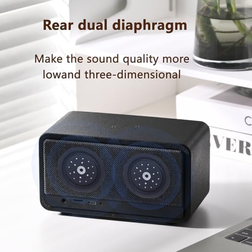 Bluetooth Speaker with Alarm Clock FM Radio Wireless Charger Thermometer Wooden Design