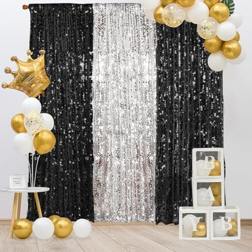 18MM Black Sequin Curtains 45FTX9FT 2 Panels Backdrop