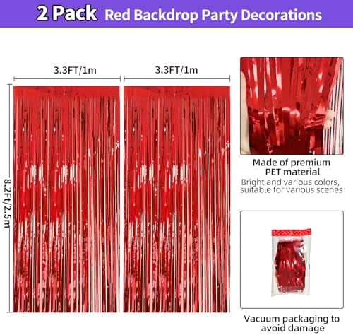 Red Tinsel Backdrop Birthday Decorations 2 Pack