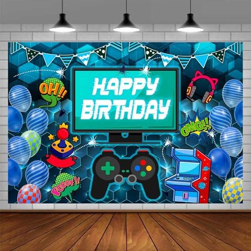 Video Game Birthday Backdrop 7x5ft Blue
