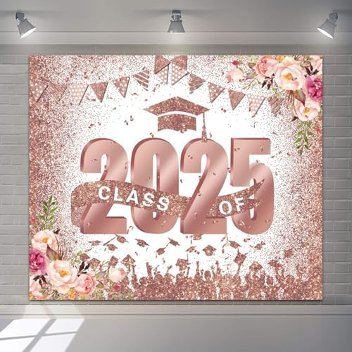 Graduation Class of 2025 Pink Floral Photo Backdrop 10x8ft Vinyl