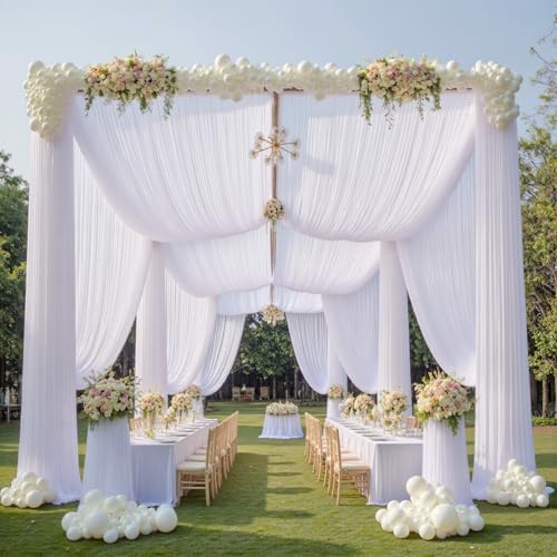 4 Panels White Wedding Drapes 5ftx40ft Wrinkle Free