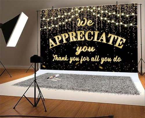 We Appreciate You Backdrop 10x8ft Black Golden Glitter Banner