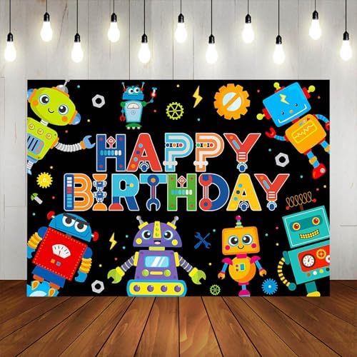 Robot Birthday Backdrop 7x5ft for Boys Party Decor