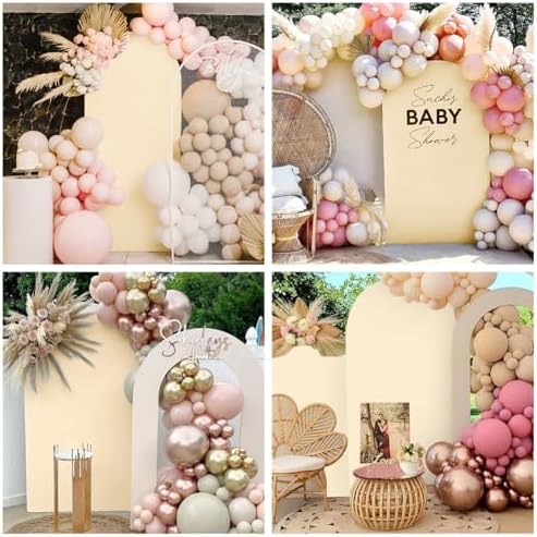 Beige Spandex Wedding Arch Cover with Round Top 72ft