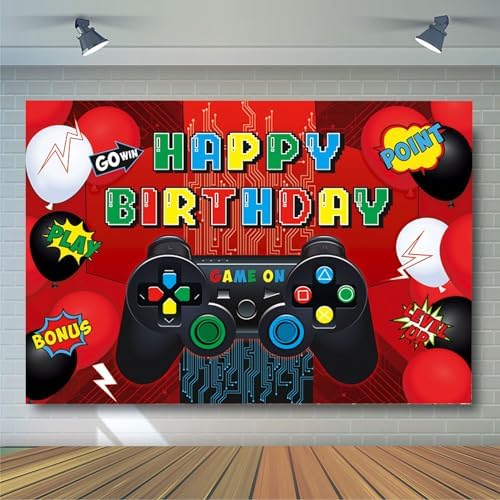 Video Game Birthday Party Backdrop Banner 5x3ft Foldable Gaming Theme
