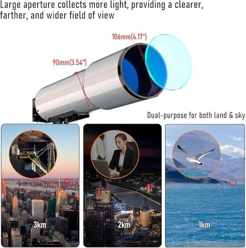 90mm Aperture Refractor Telescope with Stargazing App for Beginners and Adults