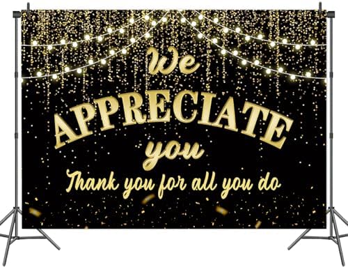 We Appreciate You Backdrop 10x8ft Black Golden Glitter Banner