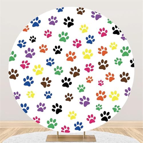 Renaiss 7x7ft Round Pet Paws Backdrop Cover