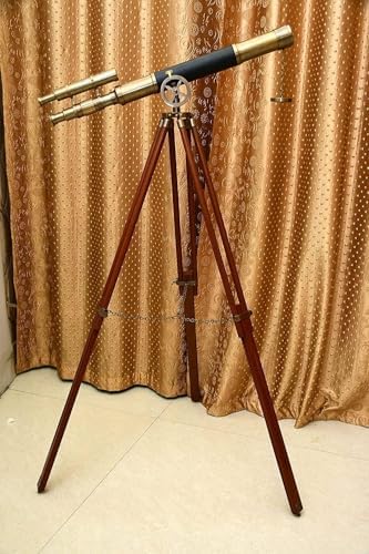 Floor Standing Brass Telescope with Wooden Tripod