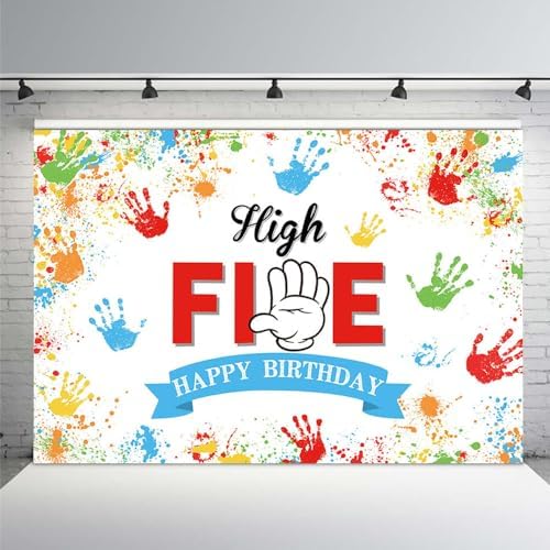 MEHOFOND 5th Birthday Rainbow Party Backdrop 7x5ft