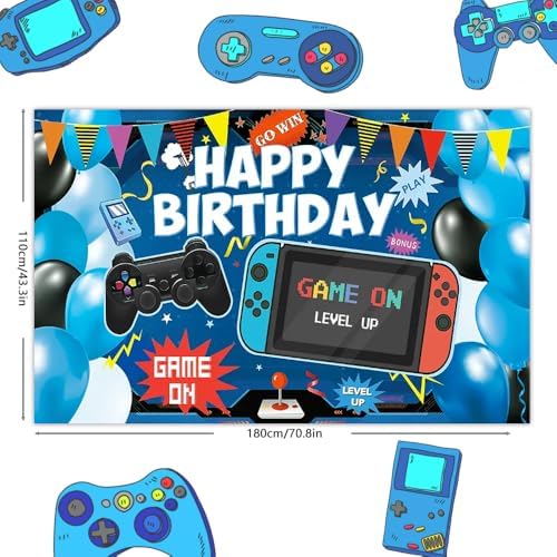 Video Game Birthday Backdrop for Kids Boys Girls 6x36ft