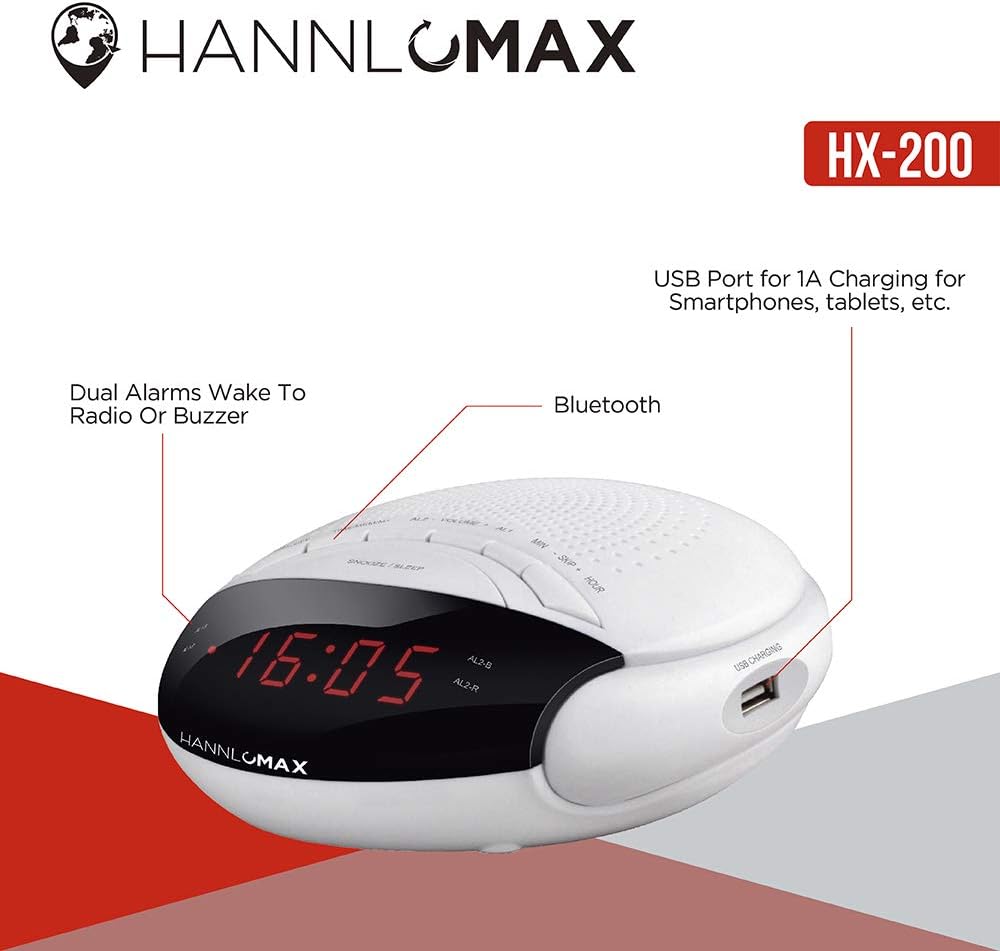 HANNLOMAX HX-200 Alarm Clock Radio with Dual Alarm and USB Charging