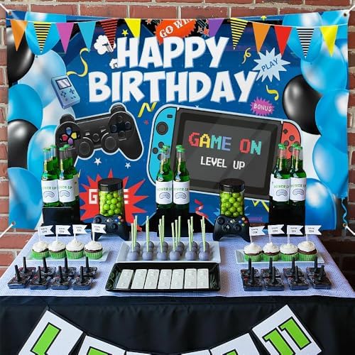 Video Game Birthday Backdrop for Kids Boys Girls 6x36ft