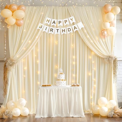 Wish Care 10x10ft Ivory Backdrop Curtain with Lights