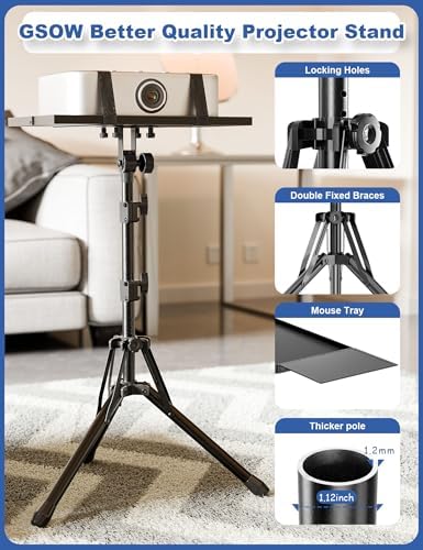 GSOW Projector Stand Tripod with Mouse Tray and Carry Bag