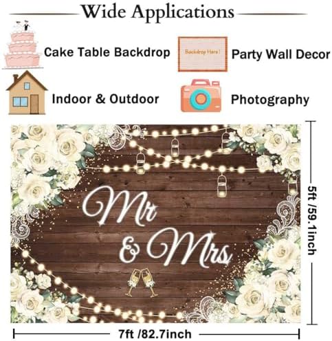 7x5ft Floral Mr And Mrs Photo Booth Backdrop