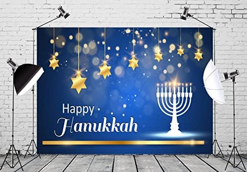 BELECO 5x3ft Hanukkah Photo Backdrop Blue with Golden Stars
