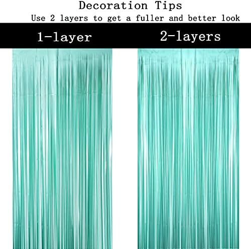 Teal Blue Tinsel Foil Fringe Curtains - 2pc