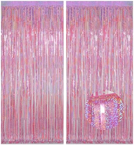 Melsan Pink Tinsel Curtains Backdrop 2 Pack