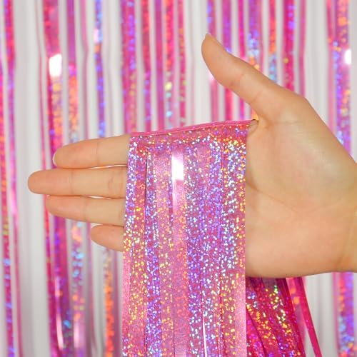 Melsan Pink Tinsel Curtains Backdrop 2 Pack