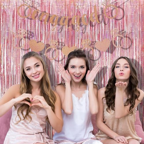 BraVeshine Rose-Gold Tinsel Curtain Backdrop - 2Pcs 32x82ft