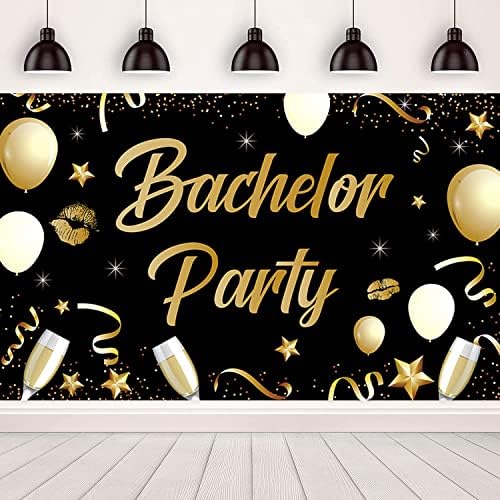 Large Black and Gold Bachelor Party Backdrop Balloon Sign