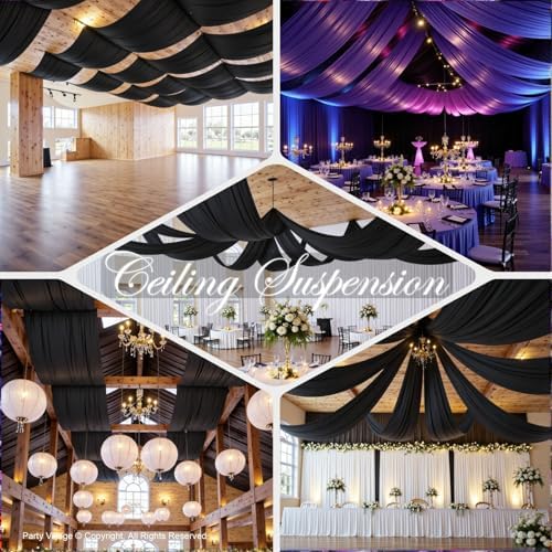 PartyVillage 10ft x 20ft Black Ceiling Curtain for Weddings