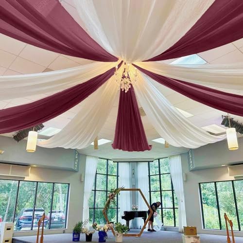MODFUNS Burgundy Ceiling Drapes for Weddings