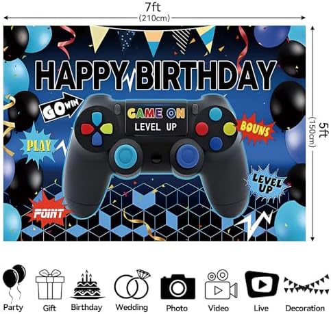Qian 7x5ft Kids Birthday Party Photo Backdrop Level Up Game