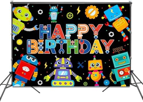 Robot Birthday Backdrop 7x5ft for Boys Party Decor